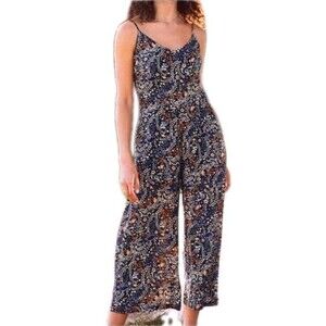 Roan + Ryan Evereve Women’s Small Jumpsuit Navy Floral Paisley Wide Leg Made USA